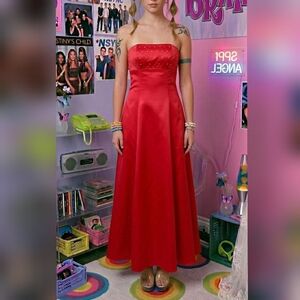 Zum Zum Vintage 90s Y2K Red Satin Strapless Prom Party Dress sz 1-2